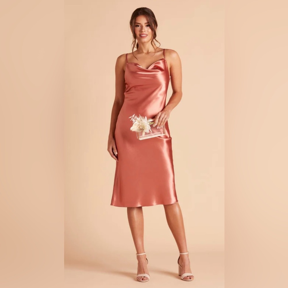 Birdy Grey Lisa Midi Dress - Shiny Satin Terracotta